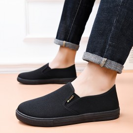 メンズカジュアルスリッポンスニーカー - ネイビーブルーロートップ快適PVCアッパー＆ラバーソール、通気性ファブリックライニング、オールシーズン着用のための尖ったつま先デザイン - オフィス、カジュアルな外出＆日常スタイルに最適