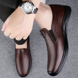 メンズ軽量ビジネスカジュアルシューズ - 快適、クッション、スリップオンデザイン、ラウンドトゥ、フェイクカバー上部、ゴムソール、全日着用、ビジネスカジュアルシューズ | ブックルディテールシューズ | 耐久性ゴムソール