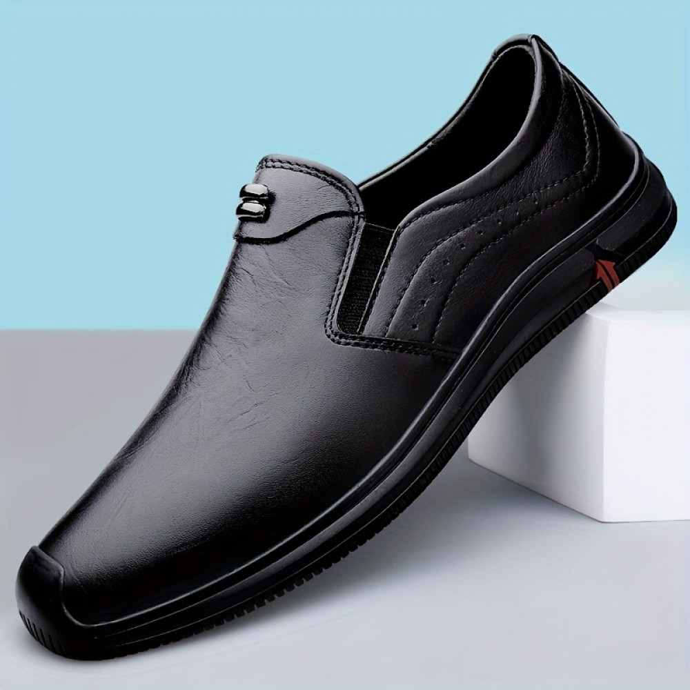 メンズ軽量ビジネスカジュアルシューズ - 快適、クッション、スリップオンデザイン、ラウンドトゥ、フェイクカバー上部、ゴムソール、全日着用、ビジネスカジュアルシューズ | ブックルディテールシューズ | 耐久性ゴムソール