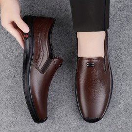 メンズ軽量ビジネスカジュアルシューズ - 快適、クッション、スリップオンデザイン、ラウンドトゥ、フェイクカバー上部、ゴムソール、全日着用、ビジネスカジュアルシューズ | ブックルディテールシューズ | 耐久性ゴムソール