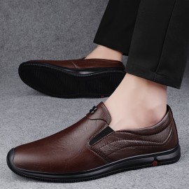 メンズ軽量ビジネスカジュアルシューズ - 快適、クッション、スリップオンデザイン、ラウンドトゥ、フェイクカバー上部、ゴムソール、全日着用、ビジネスカジュアルシューズ | ブックルディテールシューズ | 耐久性ゴムソール