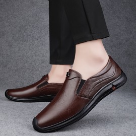 メンズ軽量ビジネスカジュアルシューズ - 快適、クッション、スリップオンデザイン、ラウンドトゥ、フェイクカバー上部、ゴムソール、全日着用、ビジネスカジュアルシューズ | ブックルディテールシューズ | 耐久性ゴムソール