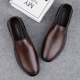 メンズ軽量ビジネスカジュアルシューズ - 快適、クッション、スリップオンデザイン、ラウンドトゥ、フェイクカバー上部、ゴムソール、全日着用、ビジネスカジュアルシューズ | ブックルディテールシューズ | 耐久性ゴムソール