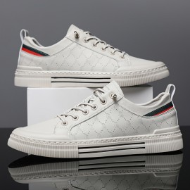 スタイリッシュなメンズカジュアル＆ビジネススニーカー - レースアップクロージャー、ホワイトにレッドアクセント、オールシーズン快適なカジュアルウェア