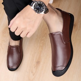 メンズ スリッポン ローファー - 本革アッパー＆ラバーソール、夏用通気性ロートップカジュアルビジネスシューズ、快適なラウンドトゥデザイン、オフィス＆セミフォーマルウェアに簡単スリップオンスタイル、耐久性のあるトラクションフットウェア、ドレッシーシューズ