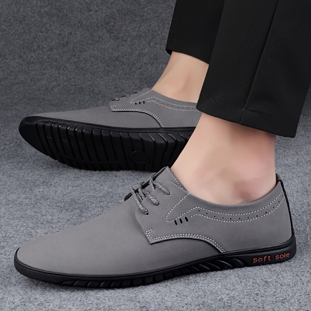 メンズ・ブリティッシュスタイル レースアップローファー - ポインテッドトゥ 通気性EVAインソール＆滑り止めラバーソール、オフィス・ドライビング・日常着用に適したロートップフォーマル＆カジュアルシューズ（ブラック/ブラウン/グレー）、多機能メンズローファー｜通気性デザイン