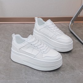 女性用白スニーカー、プラットフォーム、カジュアルで万能、耐久性のあるソール