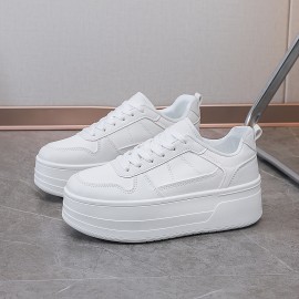 女性用白スニーカー、プラットフォーム、カジュアルで万能、耐久性のあるソール