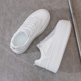 女性用白スニーカー、プラットフォーム、カジュアルで万能、耐久性のあるソール
