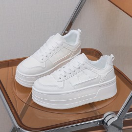 女性用白スニーカー、プラットフォーム、カジュアルで万能、耐久性のあるソール