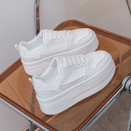 女性用白スニーカー、プラットフォーム、カジュアルで万能、耐久性のあるソール