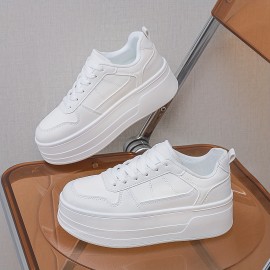 女性用白スニーカー、プラットフォーム、カジュアルで万能、耐久性のあるソール