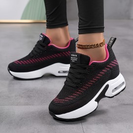 女性用通気性カジュアルスニーカー エアクッションインソール付き - 厚手のプラットフォーム ロートップ レースアップシューズ、ウォーキング・ランニング＆カジュアルウェアにオールシーズン快適（ブラック/ピンク/ホワイト/パープル）、多目的スニーカー |レースアップフットウェア|サポートスニーカー