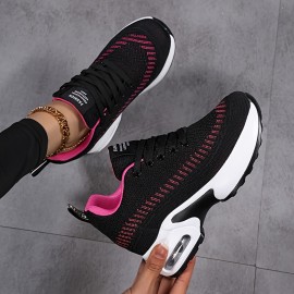 女性用通気性カジュアルスニーカー エアクッションインソール付き - 厚手のプラットフォーム ロートップ レースアップシューズ、ウォーキング・ランニング＆カジュアルウェアにオールシーズン快適（ブラック/ピンク/ホワイト/パープル）、多目的スニーカー |レースアップフットウェア|サポートスニーカー