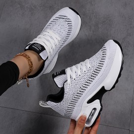 女性用通気性カジュアルスニーカー エアクッションインソール付き - 厚手のプラットフォーム ロートップ レースアップシューズ、ウォーキング・ランニング＆カジュアルウェアにオールシーズン快適（ブラック/ピンク/ホワイト/パープル）、多目的スニーカー |レースアップフットウェア|サポートスニーカー