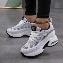 女性用通気性カジュアルスニーカー エアクッションインソール付き - 厚手のプラットフォーム ロートップ レースアップシューズ、ウォーキング・ランニング＆カジュアルウェアにオールシーズン快適（ブラック/ピンク/ホワイト/パープル）、多目的スニーカー |レースアップフットウェア|サポートスニーカー