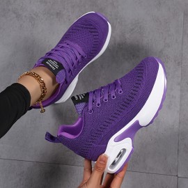 女性用通気性カジュアルスニーカー エアクッションインソール付き - 厚手のプラットフォーム ロートップ レースアップシューズ、ウォーキング・ランニング＆カジュアルウェアにオールシーズン快適（ブラック/ピンク/ホワイト/パープル）、多目的スニーカー |レースアップフットウェア|サポートスニーカー