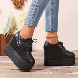 春秋新作！高身長効果、厚底プラットフォーム、白スニーカー