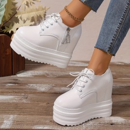春秋新作！高身長効果、厚底プラットフォーム、白スニーカー