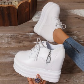 春秋新作！高身長効果、厚底プラットフォーム、白スニーカー