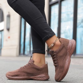 女性用快適クッションランニングスニーカー - 通気性ニット、衝撃吸収プラットフォーム、レースアップカジュアルスニーカー