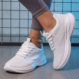 女性用快適クッションランニングスニーカー - 通気性ニット、衝撃吸収プラットフォーム、レースアップカジュアルスニーカー