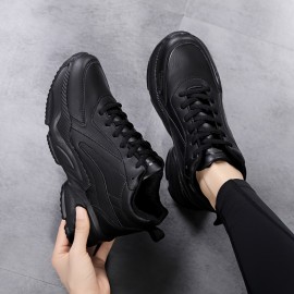 女性のソリッドカラーのミニマリストスニーカー、レースアップソフトソールプラットフォームカジュアルウォーキングシューズ、ロートップ多用途シューズ