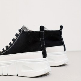 女性用の無地カジュアルスニーカー、レースアッププラットフォームソフトソールウォーキングスケートシューズ、高トップの高さを増す靴