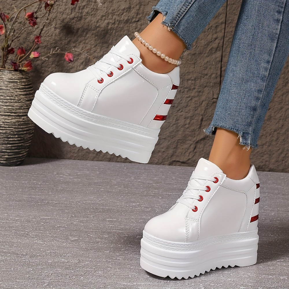 女性用白スニーカー、厚底、快適、通気性抜群、オールシーズン