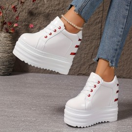 女性用白スニーカー、厚底、快適、通気性抜群、オールシーズン