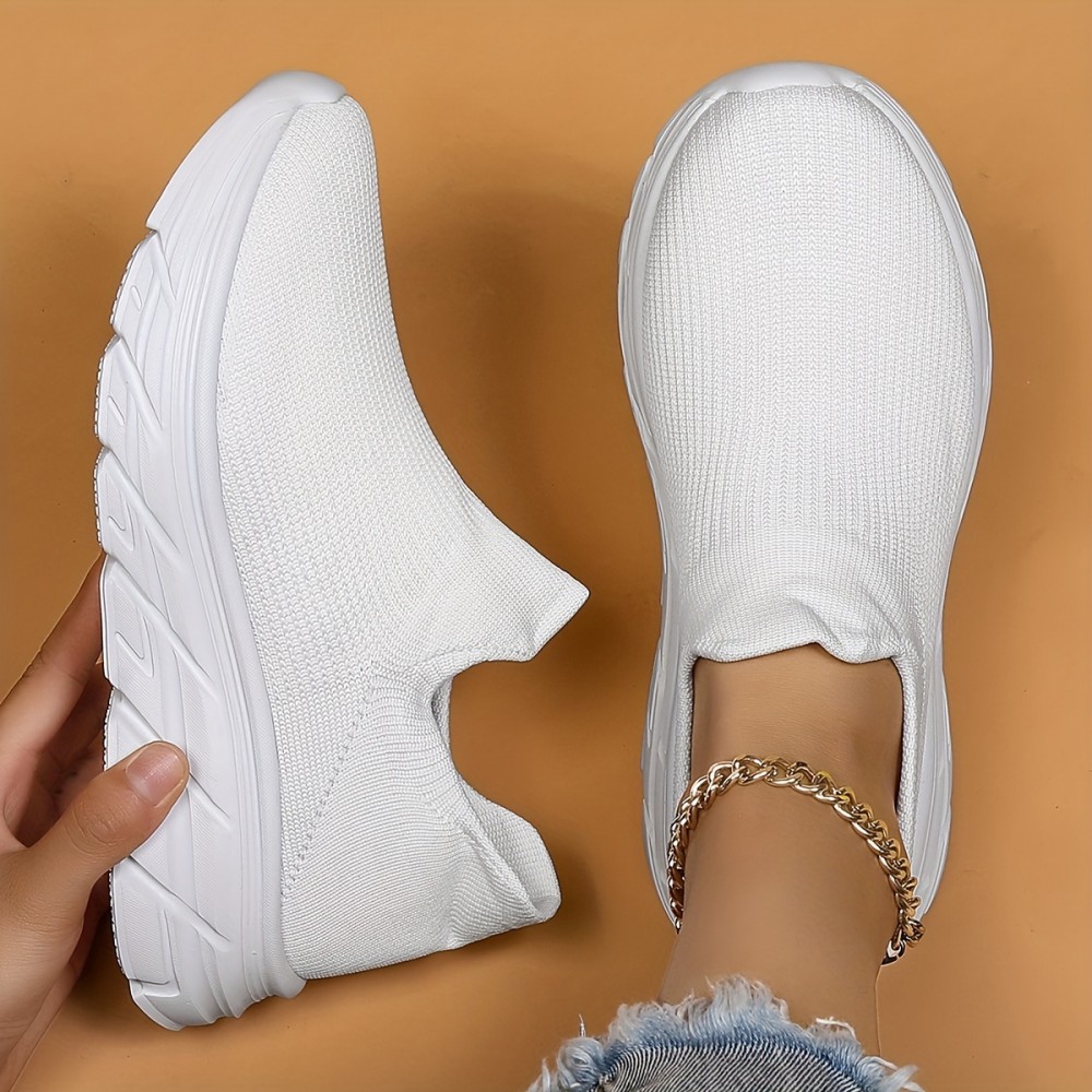 レディース通気性ニットプラットフォームスニーカー、カジュアル、快適