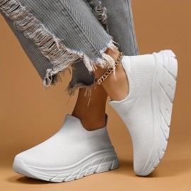 レディース通気性ニットプラットフォームスニーカー、カジュアル、快適