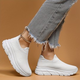 レディース通気性ニットプラットフォームスニーカー、カジュアル、快適