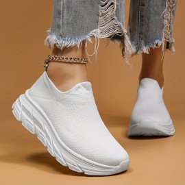 レディース通気性ニットプラットフォームスニーカー、カジュアル、快適