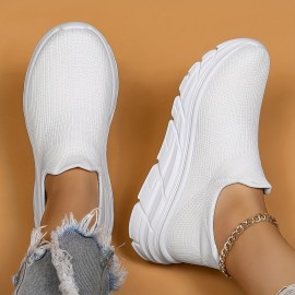 レディース通気性ニットプラットフォームスニーカー、カジュアル、快適