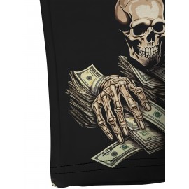 【耐久性のある構造】メンズ3DスカルとマネープリントTシャツ - ブラックポリエステル、半袖クルーネック、カジュアルな夏のアウトドアウェア