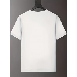 メンズカジュアルサマータイムス - ホワイト、ラウンドネック、幾何学パターン、ショートスリーブ、ポリエステル生地、140gm²、アウトドアウェア、アウトドア服 | カジュアルスタイル | 軽量Tシャツ