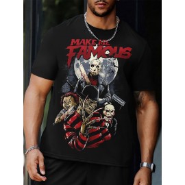 「Make Me Famous」3Dスケルトンプリント メンズTシャツ - カジュアル半袖、通気性ポリエステル、夏とハロウィンに最適