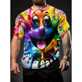 メンズビブラントインクスプラッシュハッピーフェイスグラフィックTシャツ - カジュアルクルーネック、ショートスリーブ、ポリエステルニット、レギュラーフィット、軽いストレッチ、日常と週末の着用に最適