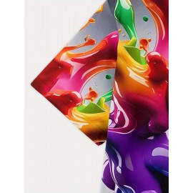 メンズビブラントインクスプラッシュハッピーフェイスグラフィックTシャツ - カジュアルクルーネック、ショートスリーブ、ポリエステルニット、レギュラーフィット、軽いストレッチ、日常と週末の着用に最適