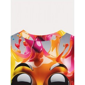 メンズビブラントインクスプラッシュハッピーフェイスグラフィックTシャツ - カジュアルクルーネック、ショートスリーブ、ポリエステルニット、レギュラーフィット、軽いストレッチ、日常と週末の着用に最適