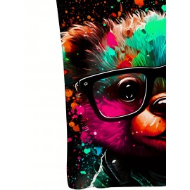1pc メンズノベルティカラフルベアメガネプリントTシャツ - 3DデジタルHDプリント、カジュアルクルーネック、半袖、ニットポリエステル生地、わずかに伸縮性のあるレギュラーフィット、アウトドアアクティビティに最適