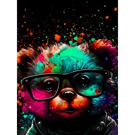 1pc メンズノベルティカラフルベアメガネプリントTシャツ - 3DデジタルHDプリント、カジュアルクルーネック、半袖、ニットポリエステル生地、わずかに伸縮性のあるレギュラーフィット、アウトドアアクティビティに最適