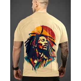メンズ レゲエ風 グラフィックTシャツ - ビビッドなドレッドロックキャラクタープリント、通気性ポリエステルニット、レギュラーフィット半袖ティー 夏のカジュアルウェア＆週末のお出かけ用、カジュアルスタイルTシャツ｜洗濯機対応トップ