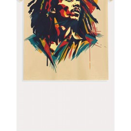 メンズ レゲエ風 グラフィックTシャツ - ビビッドなドレッドロックキャラクタープリント、通気性ポリエステルニット、レギュラーフィット半袖ティー 夏のカジュアルウェア＆週末のお出かけ用、カジュアルスタイルTシャツ｜洗濯機対応トップ