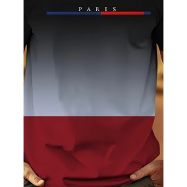 グラデーション パリのプリント メンズ 半袖 丸首 Tシャツ、快適で通気性のあるカジュアルウェア、男性用、わずかに伸縮性があります。