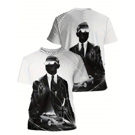 【耐久性のある構造】メンズ3Dクール・フォーマン・イン・ブラックプリントカジュアルTシャツ - ソフトポリエステル、洗濯機可、ラウンドネック、不透明 - 春/秋に最適、スタイリッシュなTシャツ