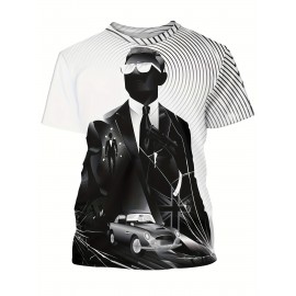 【耐久性のある構造】メンズ3Dクール・フォーマン・イン・ブラックプリントカジュアルTシャツ - ソフトポリエステル、洗濯機可、ラウンドネック、不透明 - 春/秋に最適、スタイリッシュなTシャツ