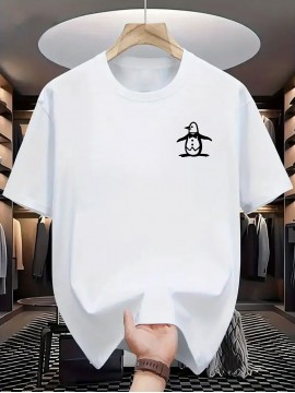 メンズカジュアルペンギングラフィックTシャツ - ソフト、快適、通気性のある夏用Tシャツ、スタイリッシュなペンギンデザイン、日常着やスポーツアクティビティに最適、スポーティカジュアルウェア | ペンギンプリントトップ | 快適フィット、ペンギンアクセサリー
